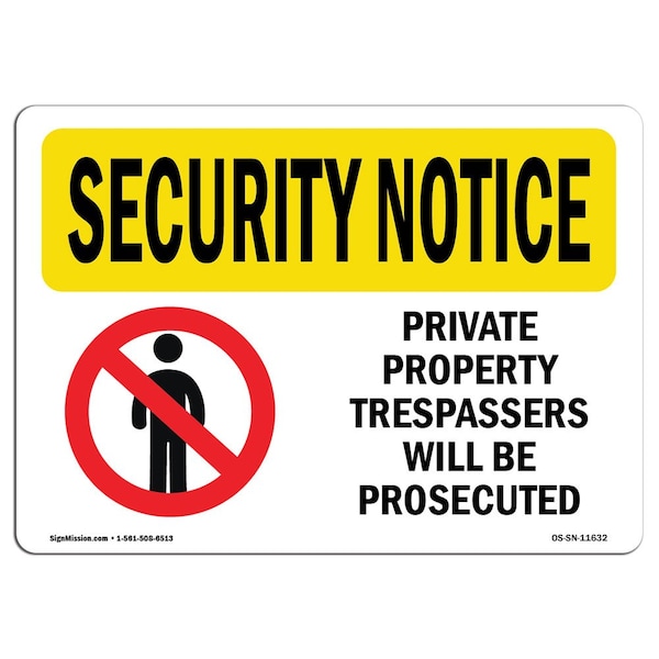 OSHA Security Sign, 3.5" Height, 5" Width, Private Property Trespassers, Landscape, 10PK